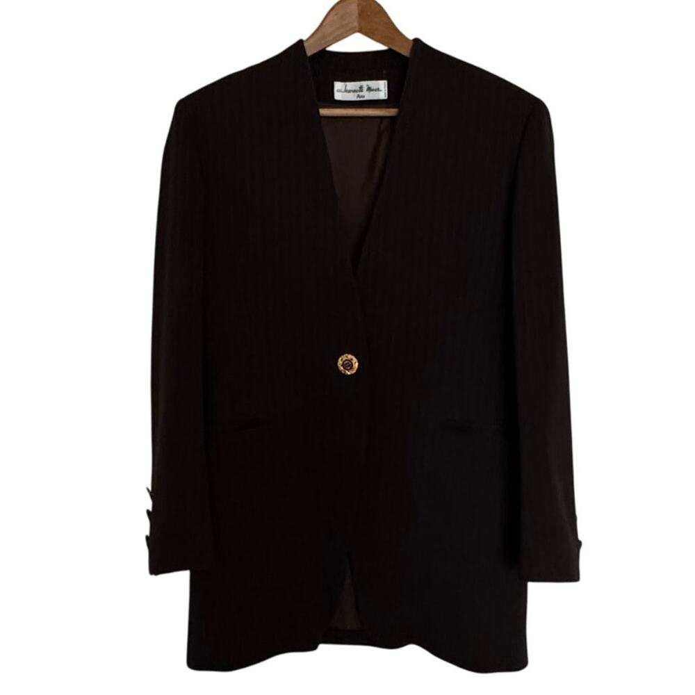 VTG Jeanette Miner Blazer Brown Pin Strip Gold Buttons Women's Size Small Medium